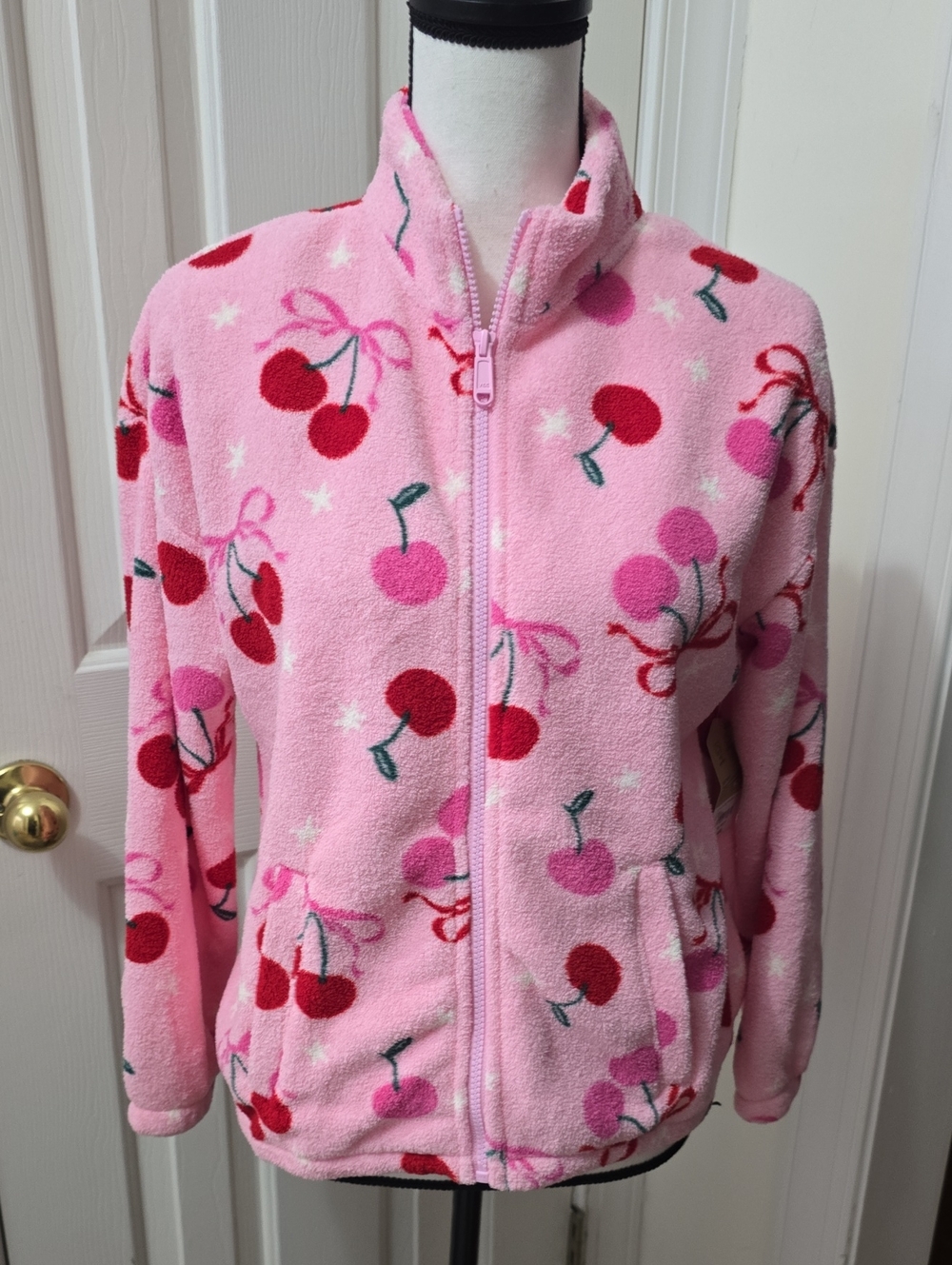 THEREABOUTS BRAND GIRL'S PLUS PINK CHERRIES LONG SLEEVES FLEECE LARGE 14.5/16.5P
